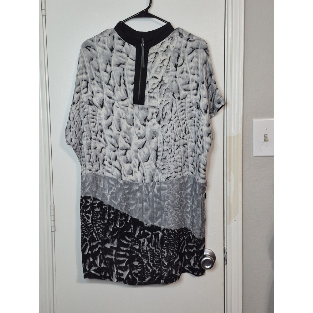 HELMUT LANG Women Short Dress 100% Silk Crinkle Textured Size Medium Gray Luxury
